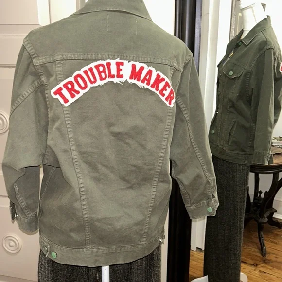 RARE SANDRINE ROSE sz S “troublemaker/girl gang” button front jacket 3/4 sleeves - Picture 2 of 12